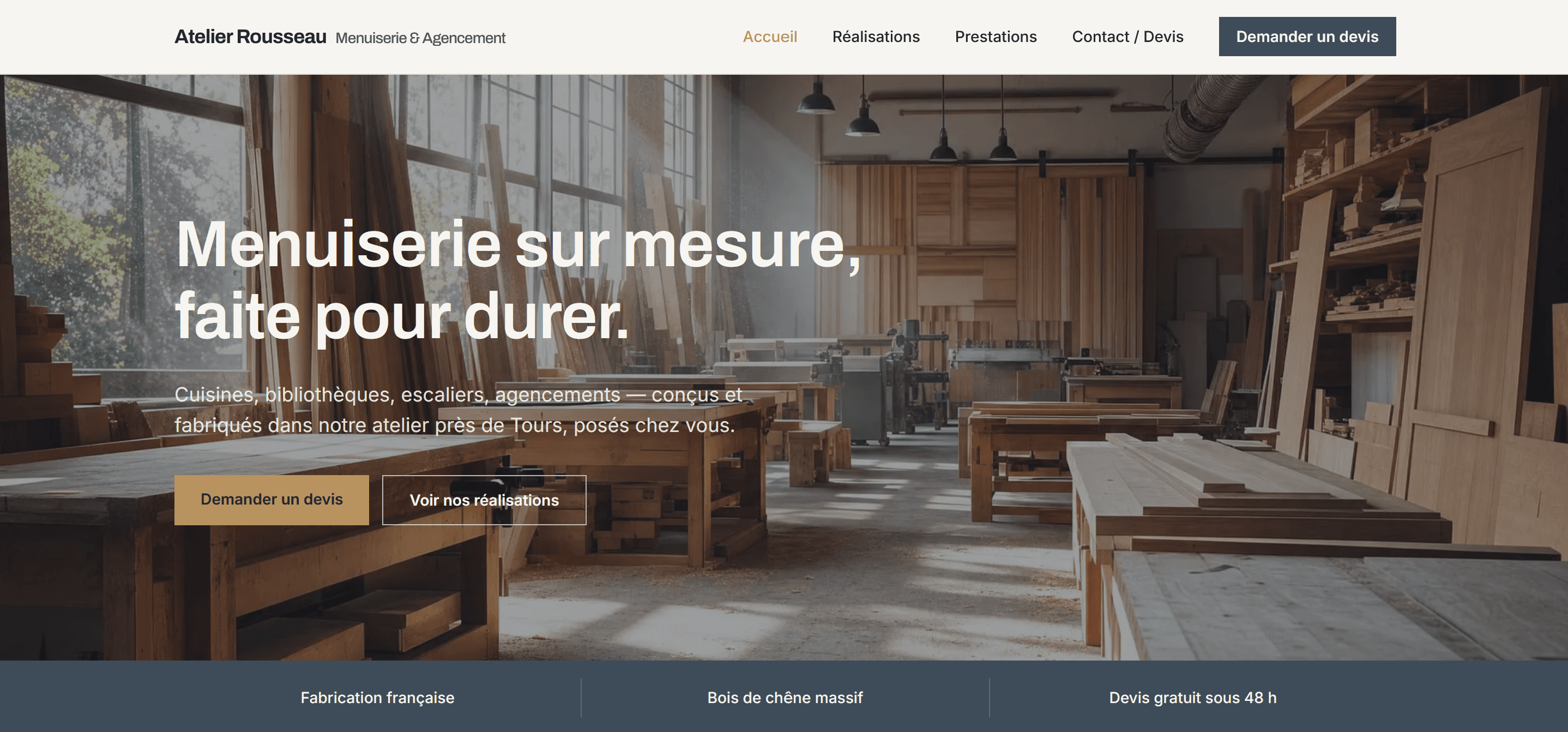 Aperçu du site de démonstration Atelier Rousseau